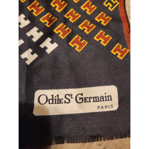 Odile St Germain Paris Scarf Burgundy Navy Blue Gold Abstract Neck Scarf - Picture 2 of 3